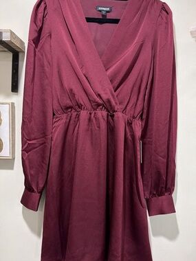 Express Long Sleeve Satin Wrap Dress